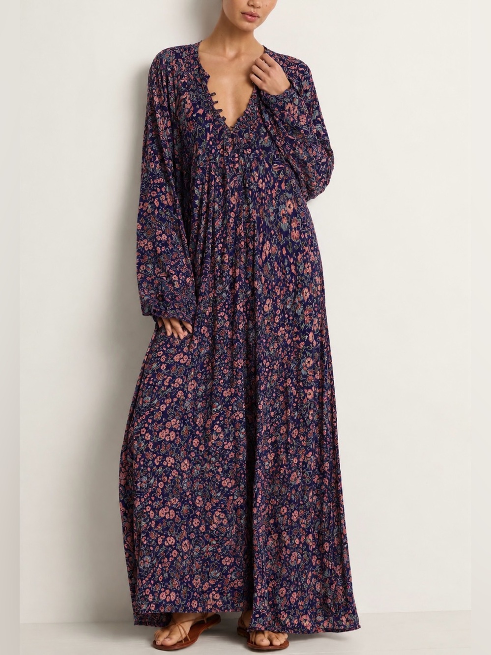 Natalie Martin Navy Maxi Dress with Pink Floral Print